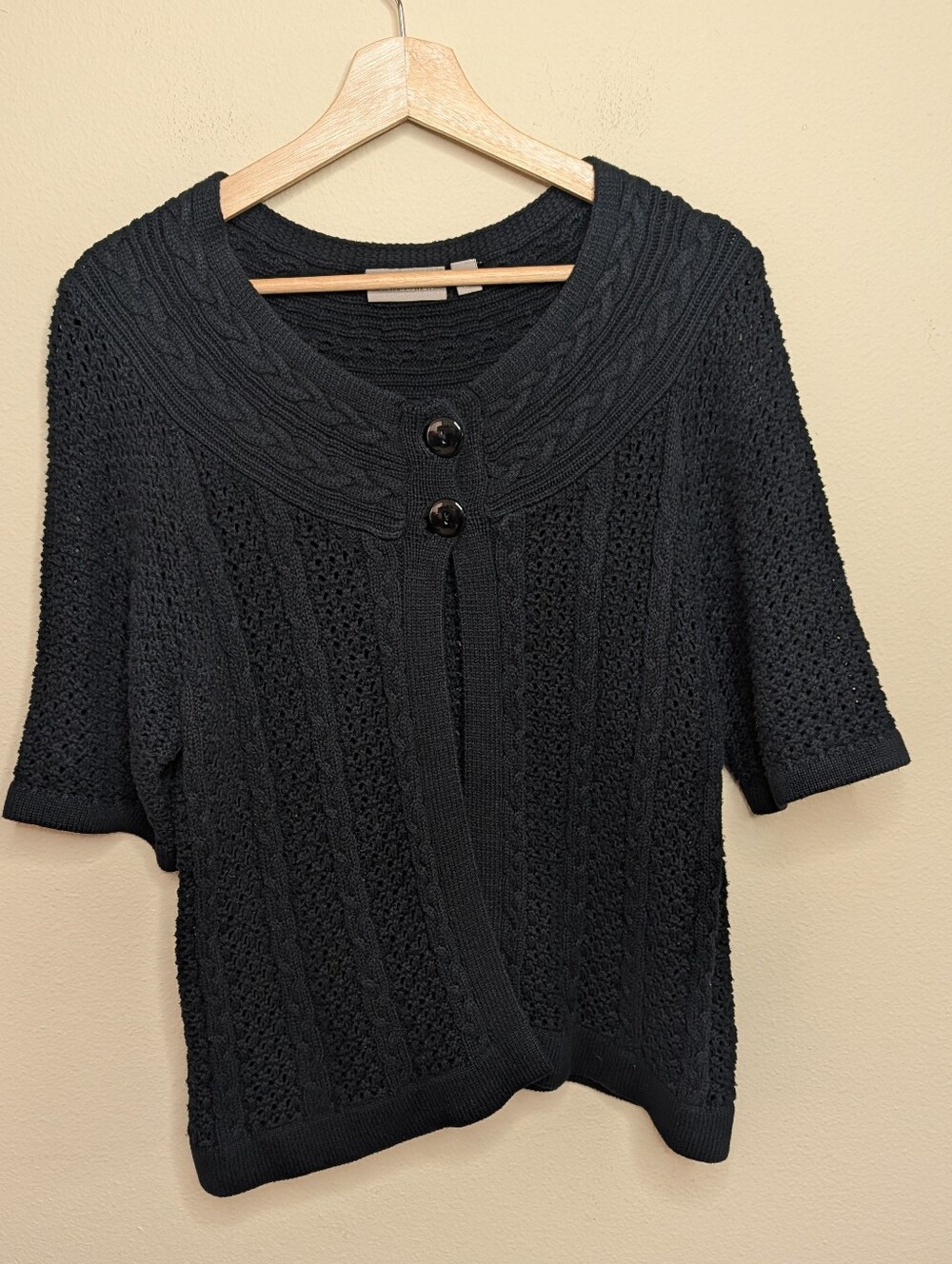 Croft & Barrow Black Crochet Knit Cardigan Size XL Two Button Collar